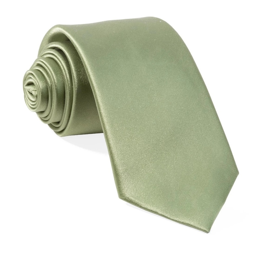 Tie Bar - Solid Satin Sage Green Tie (Modern)